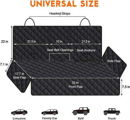 Dog Car Seat Cover, Back Seat Cover for Dogs Pet Car Seat Protector Waterproof Rear Seat Cover Durable Car Seat Cover, Fits Middle Armrest for Most Cars Suvs Trucks (53” Width)- Black